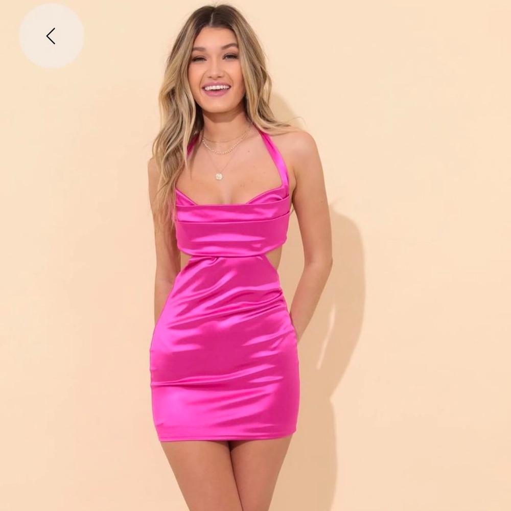 Lucy In The Sky satin Cutout body con dress in hot pink
